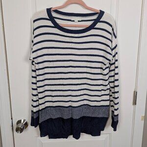 Barefoot Dreams | Navy Stripe Ultra Lite Knit Sweater Size Medium